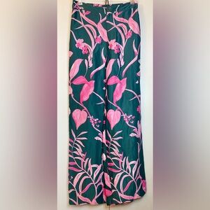 Anthropologie Breezy Tropical Floral Printed Wide Leg Straight Pants (14.5”)